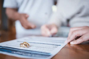 couple looking at divorce papers